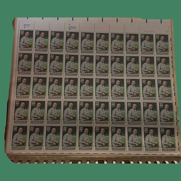 MNH 1988 Scott #2376 KNUTE ROCKNE Sheet of 50 US 22¢ Stamps - Picture 1 of 2